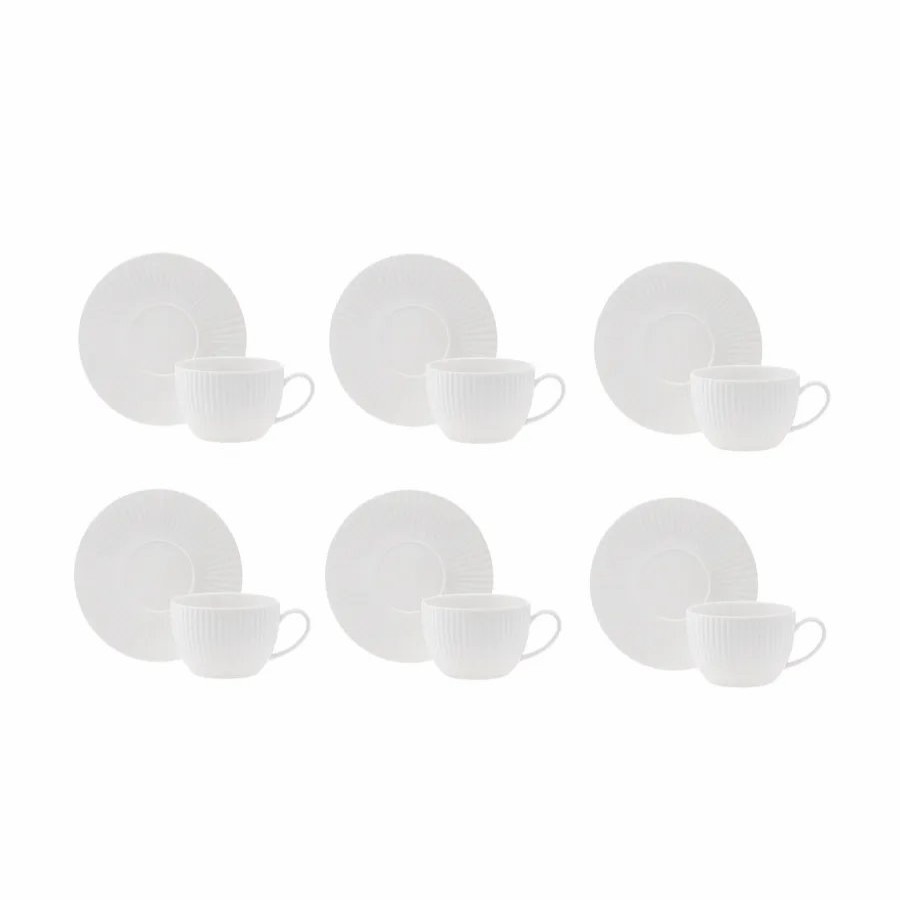 Tea Set | Karaca Karaca Seashell 12 Piece Porcelain Tea Cup And Saucer Set For 6 People, 200Ml, White