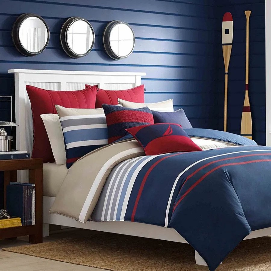 Duvet Cover Sets | Nautica Home Nautica Bradford 100% Turkish Cotton Duvet Cover Set, Double, 200Cmx200Cm, Navy Blue Multi