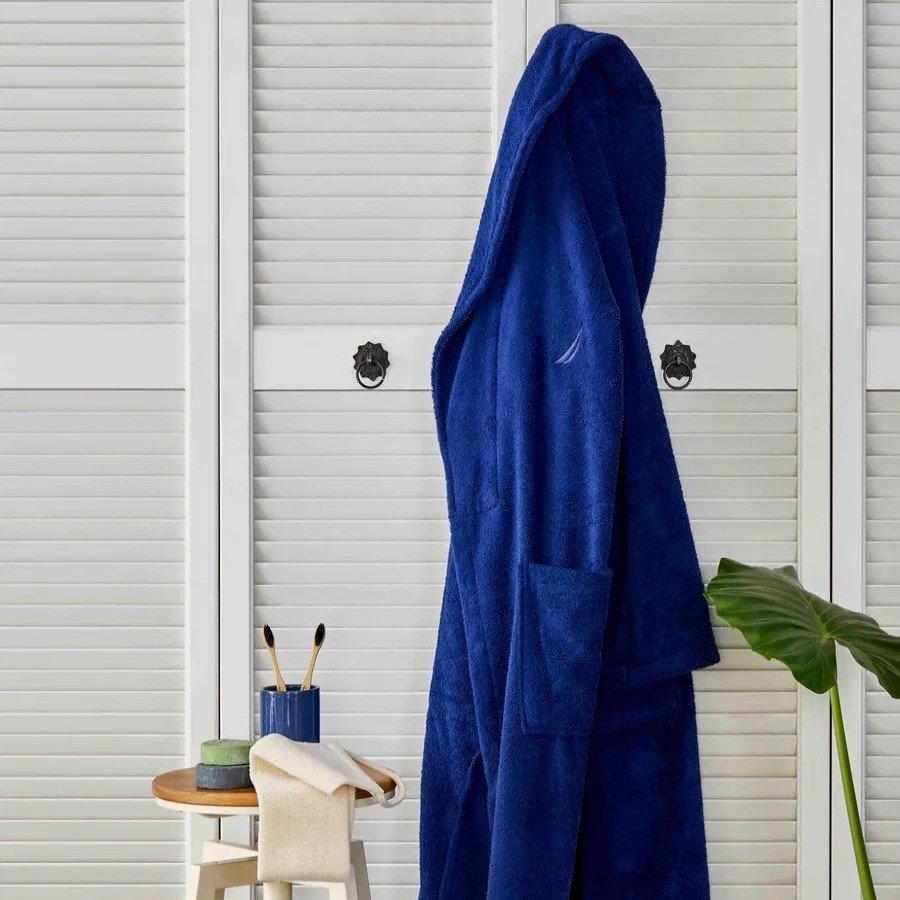 Bathrobes | Nautica Home Nautica Home Crew 100% Turkish Cotton Bathrobe, Small, Navy Blue