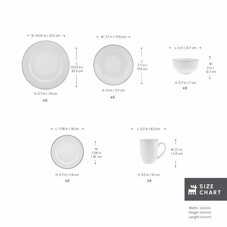 New Generation Bone China Dinner Sets | Karaca Karaca Lea 30-Piece New Generation Bone China Dinner Set For 6 People, White Black