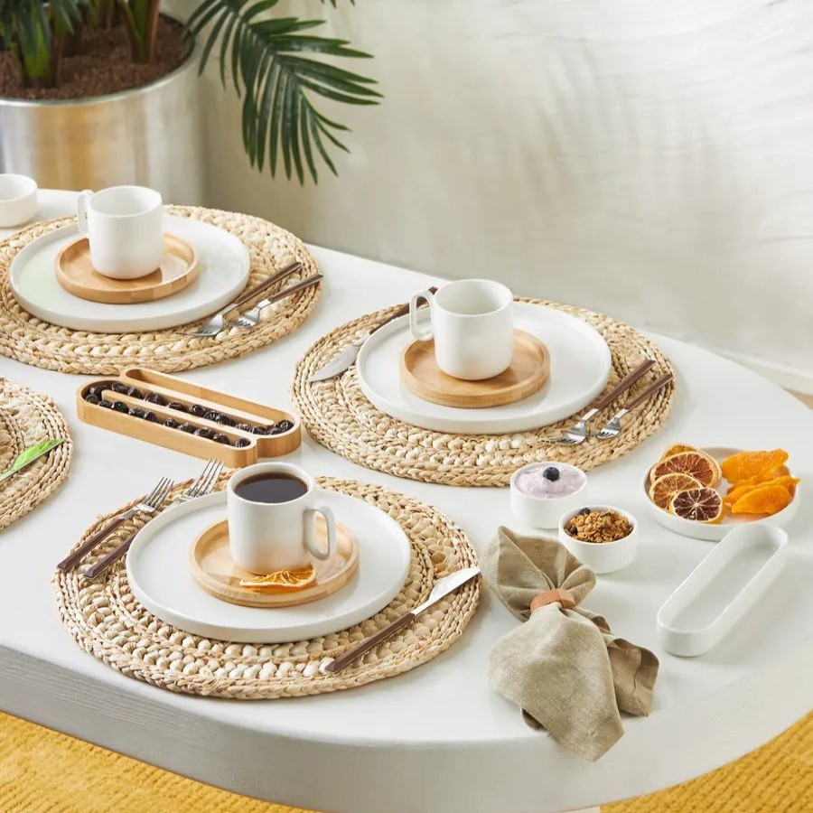 Porcelain Breakfast Sets | Karaca Karaca Surface 32 Piece Porcelain Breakfast Serveware Set For 6 People, White Brown